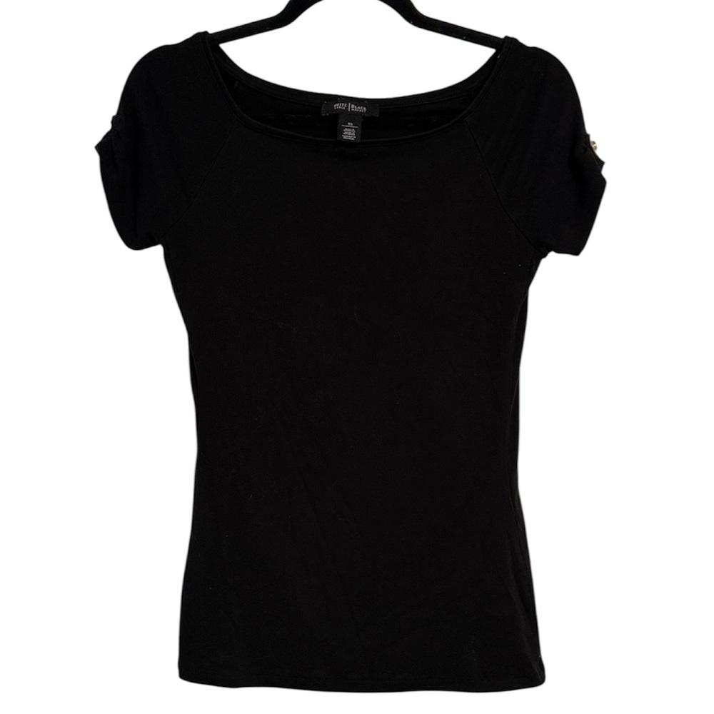 🌻 White House Black Market Black Super Soft Short Sleeve Button Detail Top